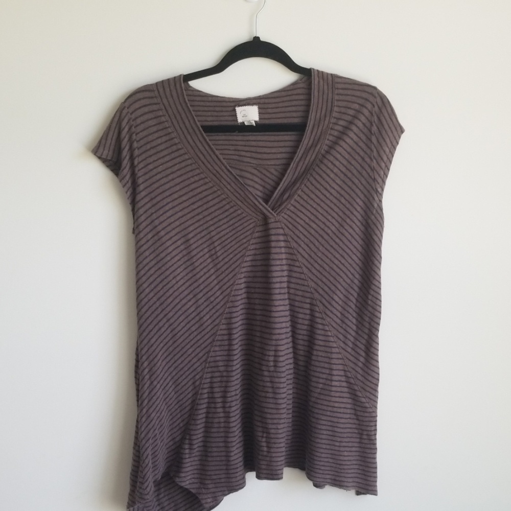 Anthropologie Postmark brown and blue striped tee